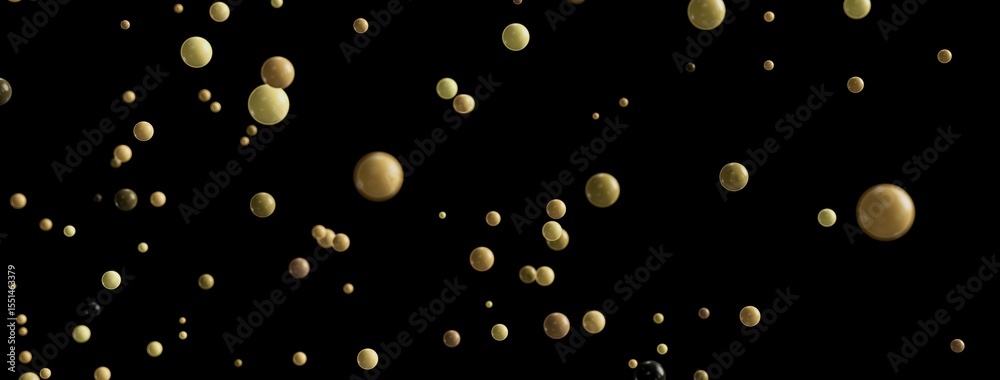 Poster Beautiful abstract background image featuring many floating spheres in shades of gold and beige. Perfect for design projects.