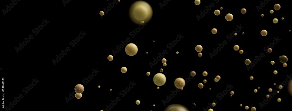 Poster beautiful abstract image of gold spheres floating in space. perfect for backgrounds or luxury themes