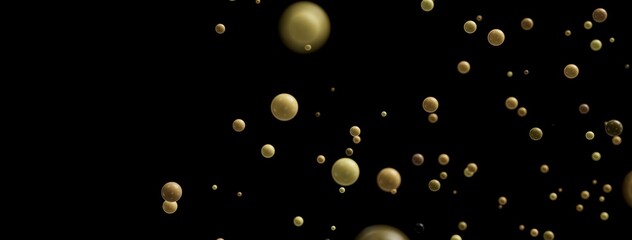 Beautiful abstract image of gold spheres floating in space. Perfect for backgrounds or luxury themes.