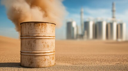 A weathered oil drum in a desert, covered in dust, contrasted with a gleaming, active new storage tank, representing the inventory drawdown and build-up cycles that buffer market adjustments.