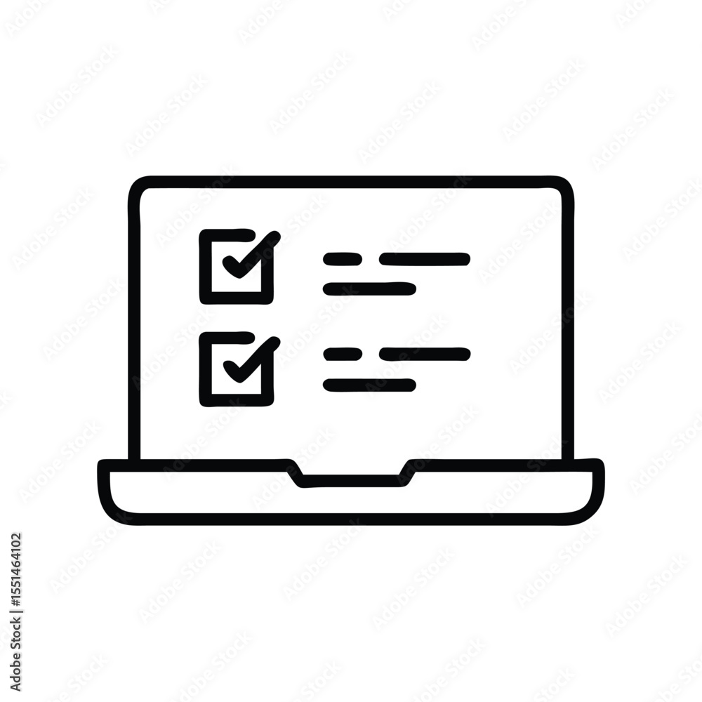 Poster online survey checklist form on laptop for feedback and task management application interface design