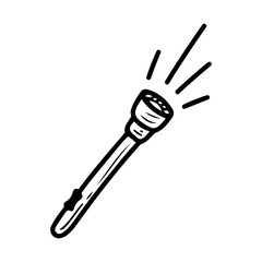 Police flashlight. Hand drawn doodle vector. Special officer lighting equipment. Torch included. Durable device with high brightness. Illustration line art element.