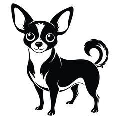 Cartoon Chihuahua Illustration Adorable Black and White Image Cute Puppy with Big Ears and Expressive Eyes on a White Background