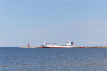 a cargo ship near a port in europe
