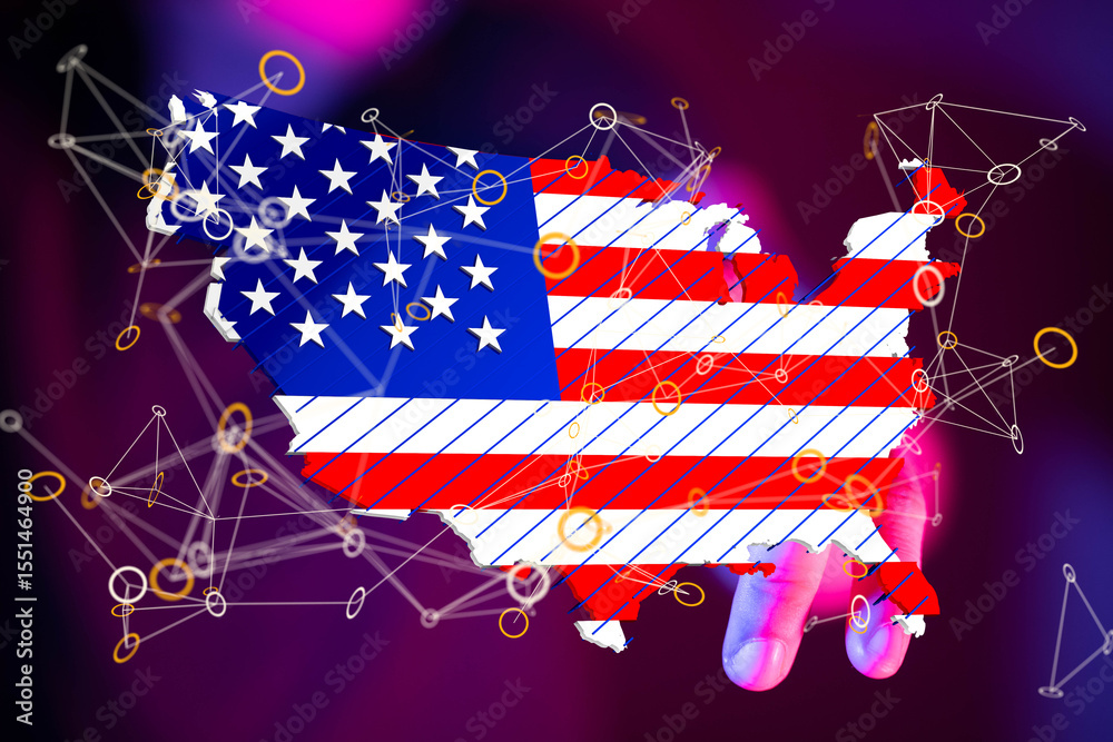 Poster illustrative image of the united states map with network connections, symbolizing digital infrastruc