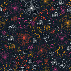 Fun hand drawn doodle fireworks, seamless pattern, great for textiles, wrapping, banner, wallpapers - vector design