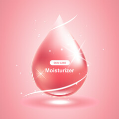 Red liquid drop vector with water droplet moisturizer cream serum and skincare moisture.