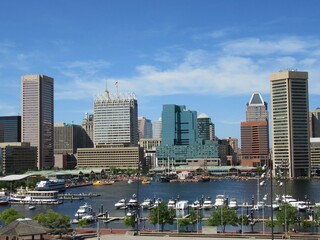 downtown with harbor and clouds 