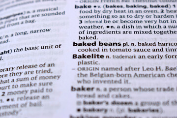 Close Up Of English Dictionary Page With Definition Word -Baked Beans
