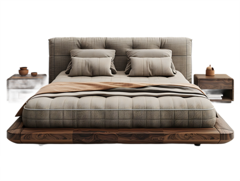 Luxury comfort bed with curved edges isolated on transparent background