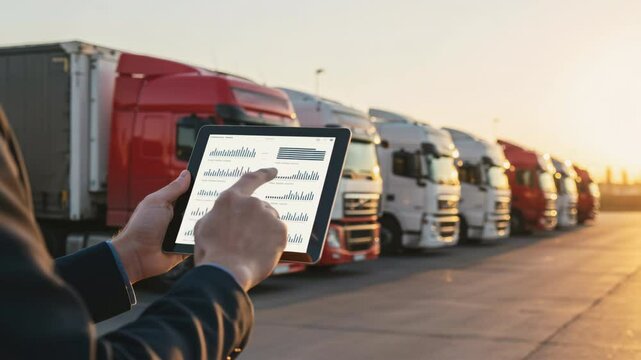 Fleet Management in Action Transportation of Goods Logistics Hub Digital Technology Outdoor Setting Close-Up View Efficiency and Innovation