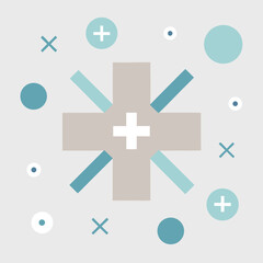 Obraz premium Minimalist geometric pattern with plus sign and circles for medical or healthcare theme design