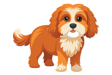 Adorable Cartoon Cavalier King Charles Spaniel Puppy with a Sweet Expression and Playful Posture on a White Background