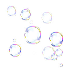 Transparent Iridescent Soap Bubble PNG with Prismatic Glow, Floating Light Effect, and Realistic Holographic Shine on a Soft Background