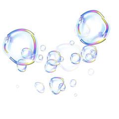 Transparent Iridescent Soap Bubble PNG with Prismatic Glow, Floating Light Effect, and Realistic Holographic Shine on a Soft Background