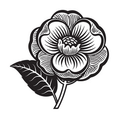   silhouette of single unique design flower of camellia on the white background        