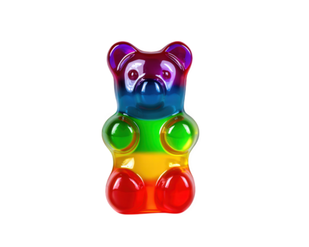 Rainbow gummy bear candy isolated on transparency background, colorful gelatin sweet treat, vibrant playful dessert, cheerful and fun snack for children and adults