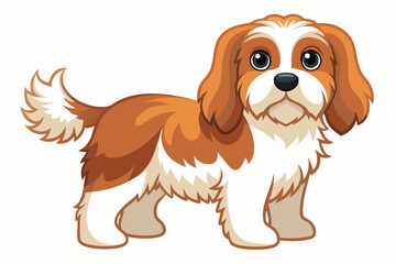 Adorable Cavalier King Charles Spaniel Illustration with White and Brown Fur a Charming and Playful Cartoon Dog Image