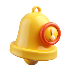 3d render of a yellow bell with an exclamation mark indicating important alert or notification