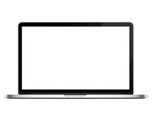Laptop computer digital blank white screen isolated technology device modern workspace object display portable electronic minimalist front view clean empty background office internet business work