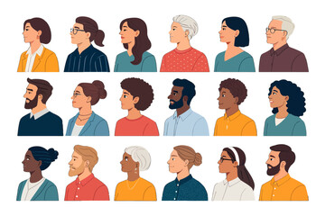 Profiles of Identity: A diverse ensemble of individuals presents a gallery of profiles, showcasing variations in identity, expression, and individual style in a digitally created artistic composition.