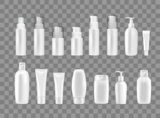 White blank isolated cosmetic containers, mockup set