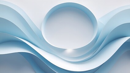Abstract flowing light blue paper waves with a central circular opening