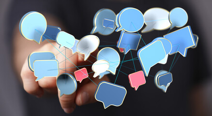 Abstract image of interconnected speech bubbles, symbolizing global communication and networking.