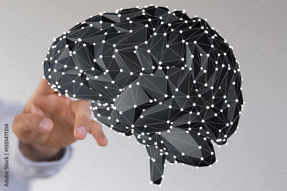 Poster abstract brain model. ai, neural network, technology, and digital concepts.