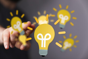 Conceptual image of choosing the best idea.  Innovation, creativity, solution.