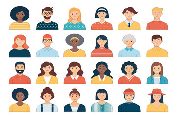 Fototapeta premium Diverse Face Collection: A vibrant array of individual faces, each representing unique characteristics. Each with distinct details suitable for a wide array of concepts.