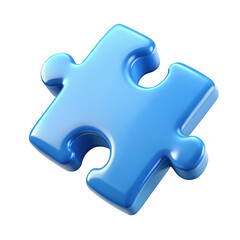 Obraz premium A single shiny blue jigsaw puzzle piece with rounded edges and a glossy finish isolated on transparent background