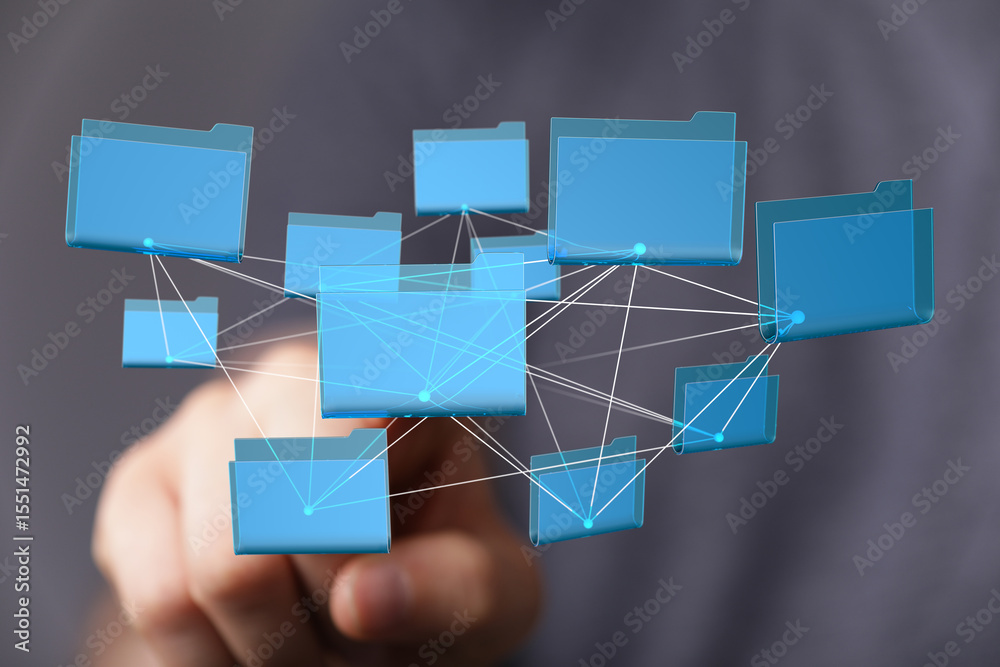 Aufkleber Visual representation of interconnected digital files and folders.  Illustrates data sharing, networking, and cloud storage.