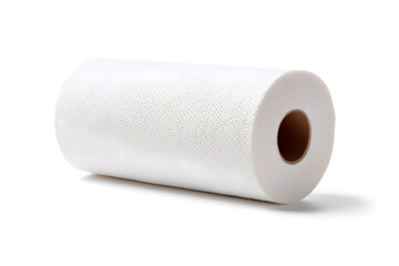 Fototapeta premium Roll of white paper towels isolated on white. Large roll of soft white paper towels, perfect for kitchen or hygiene concepts, isolated on a clean background.