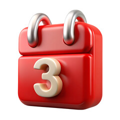 3d rendered red calendar with number three isolated on black background