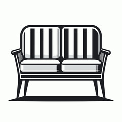 Outdoor Sofa. Furniture Interior Decoration Cartoon Animal Clipart Line Art Vector Illustration. Patio couch for open air living room rest area garden lounge seat.