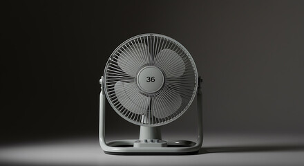 Modern white desk fan with number 36 displayed on the front grill