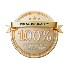 Elegant gold emblem with premium quality and one hundred percent satisfaction guaranteed text and three stars