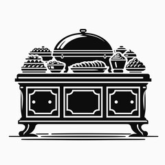 Buffet. Furniture Interior Decoration Cartoon Animal Clipart Line Art Vector Illustration. Dining experience enjoy a varied food selection with total value for money.