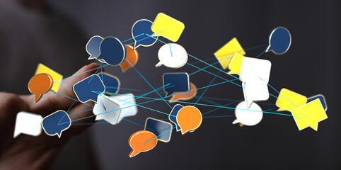Abstract image of interconnected speech bubbles symbolizing global communication and networking.
