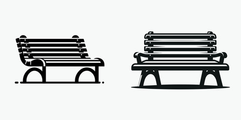 Bench. Furniture Interior Decoration Cartoon Animal Clipart Line Art Vector Illustration. Park seat outdoor furniture public place rest spot sit for comfort.