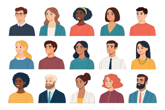 Diverse Portraits Collection: A vibrant collection of diverse individual portraits, showcasing a variety of ethnicities, ages, and expressions, perfect for inclusivity and diversity projects.
