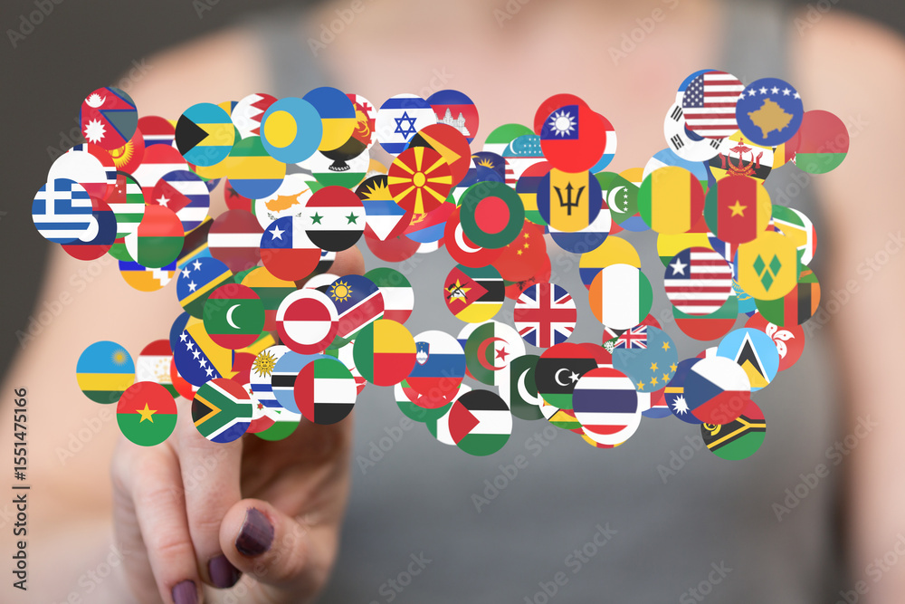 Poster Image of diverse flags representing global unity and connection.