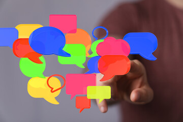 Abstract image of colorful speech bubbles representing communication, social media, and networking.