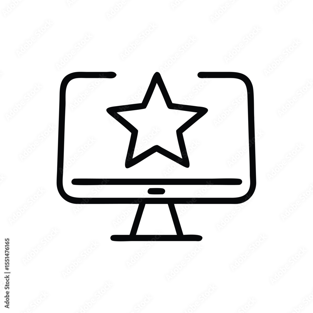 Poster computer monitor with star vector icon for favorite website or app rating and review concept design 
