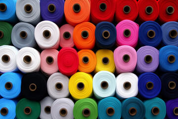 Fototapeta premium Vibrant fabric rolls enhance a creative workspace