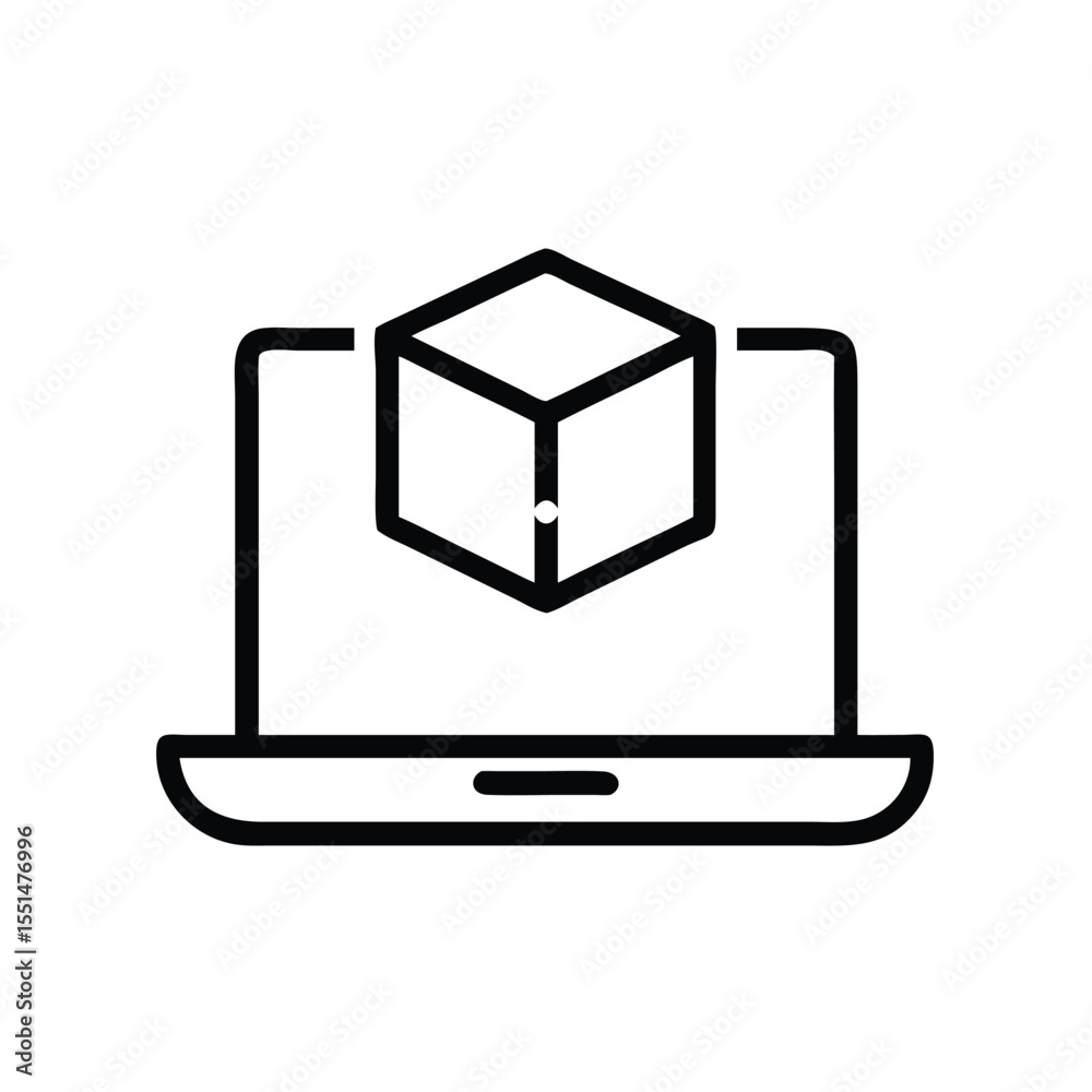 Fototapete laptop computer with cube for 3d modeling and design software application for graphic designer and a
