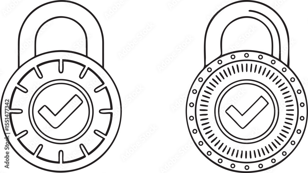 Poster padlock icon with check mark inside flat vector for secure login and privacy app settings