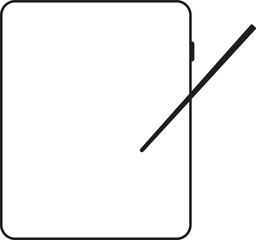 Outline illustration of a digital tablet with a stylus pen, perfect for showcasing creativity, user interface concepts, digital art tools, or tech-related graphic and UI design projects.