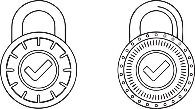Padlock Icon with Check Mark Inside Flat Vector for Secure Login and Privacy App Settings